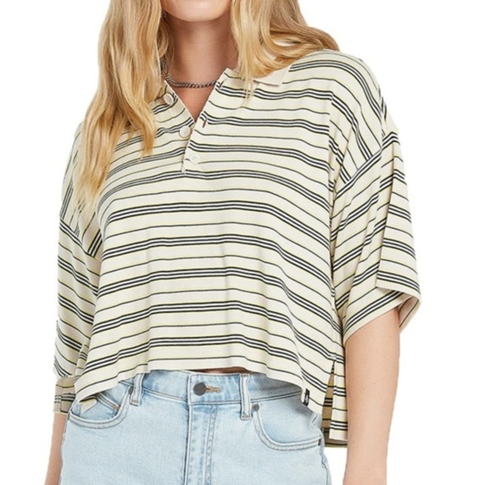 Volcom Polo Shirt Boxy Popztone Oversized Striped Top New W Tags